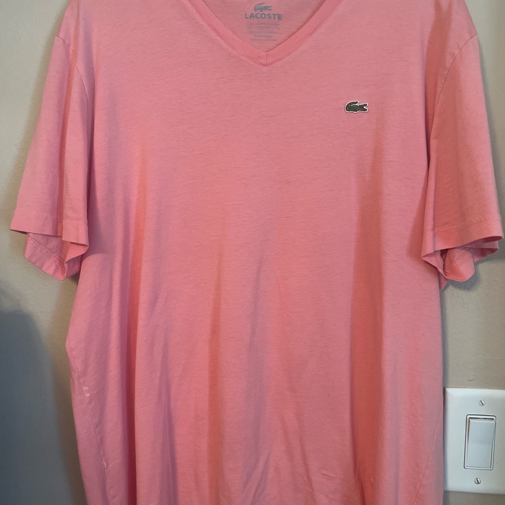 Lacoste Men's Pink V-Neck T-Shirt